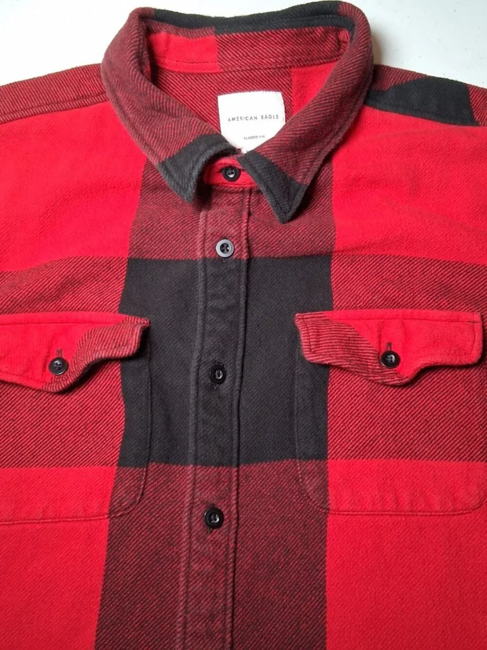 American Eagle Flannel Shirt Men XL Red Black Buffalo Plaid Heavyweight Classic - Picture 7 of 16